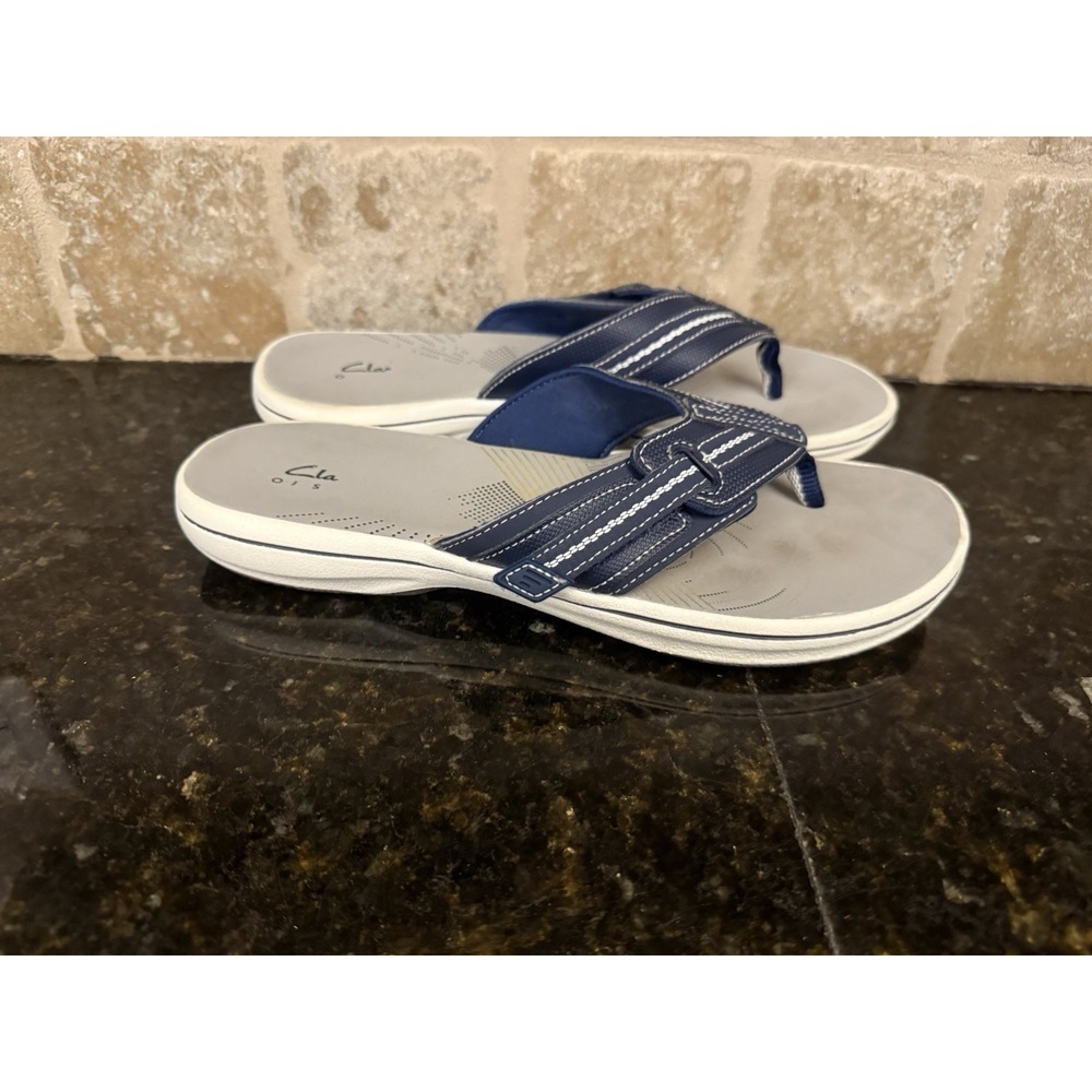 Clarks Cloudsteppers Women's Navy Blue Brinkley‎ Flip-Flop Sandal Size 8 EUC